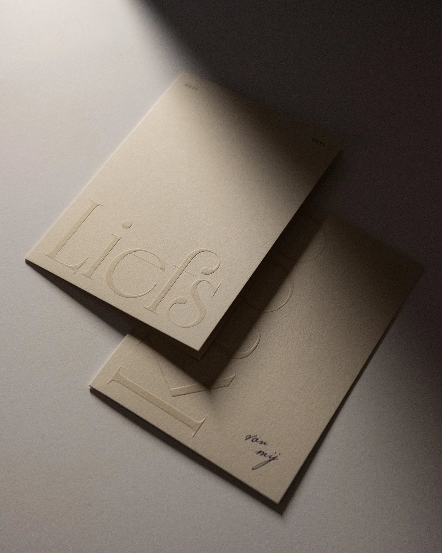 Minimal Collection of luxury embossed and letterpress greeting cards on Colorplan Mist paper with shadows